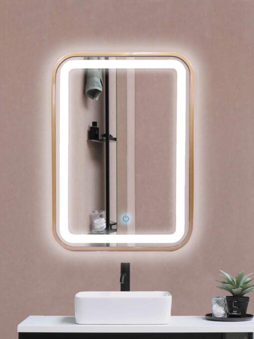 Espejo LED touch rectangular marco dorado 70cm