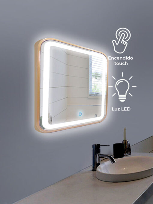 Espejo LED touch rectangular marco dorado 80cm