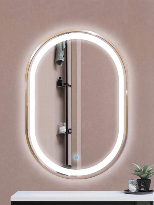 Espejo LED touch oval marco dorado 80cm